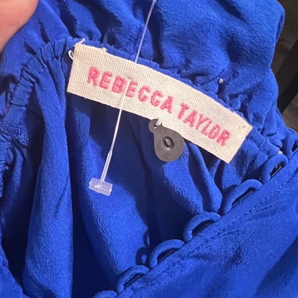 0313 Rebecca Taylor 100% silk ruffle hem cobalt blue dress sz 0 - Picture 5 of 8